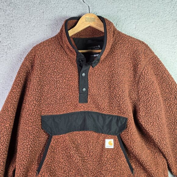 Carhartt Sherpa Fleece Pullover Large Rust Brown Quarter Snap OJ4991 Fall - Picture 15 of 16